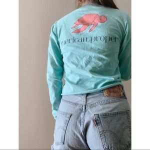 ‘merican proper blue long sleeve crop vintage tee
